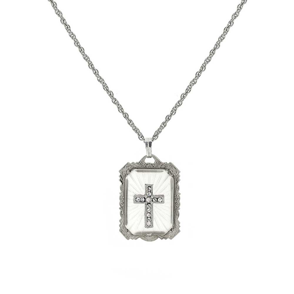 Frosted Stone Crystal Cross Large Pendant Necklace