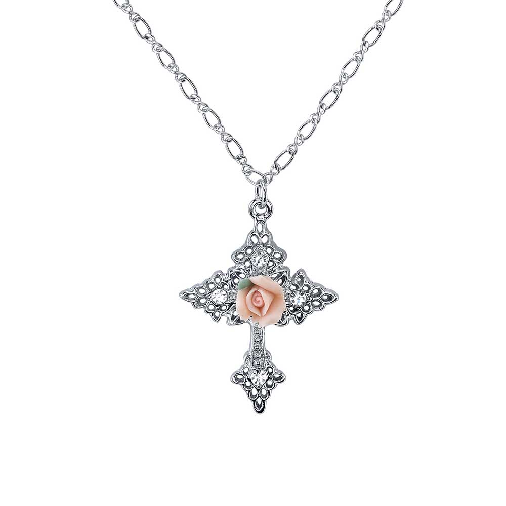 Swarovski Crystal & Pink Porcelain Cross Necklace