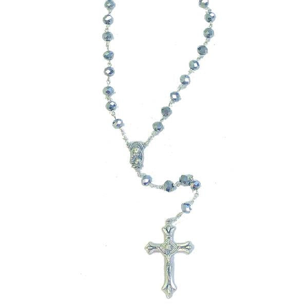 Sparkly Silver Bead Rosary with Silvertone Center and Crucifix