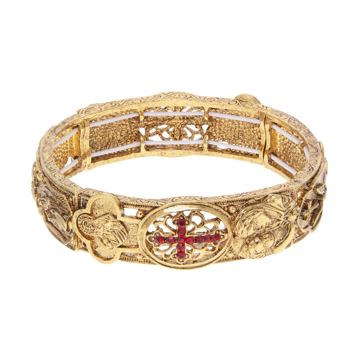 Spiritual Imagery & Light Siam Red Crystal Cross Stretch Bracelet