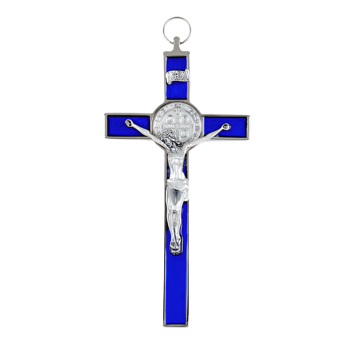 8" St. Benedict Blue Enamel Wall Crucifix