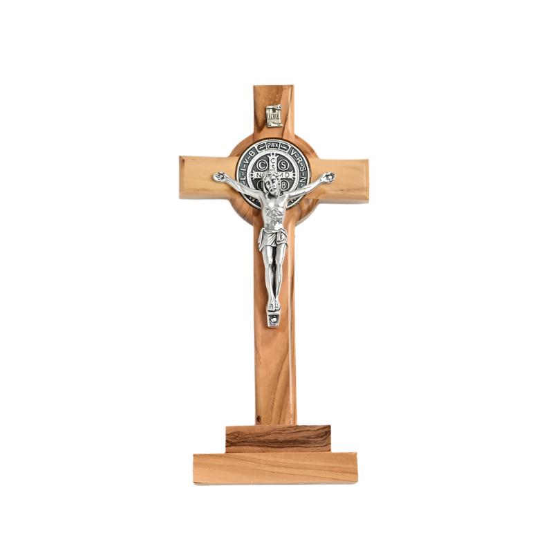 5.5" Olive Wood St. Benedict Standing Crucifix on Base
