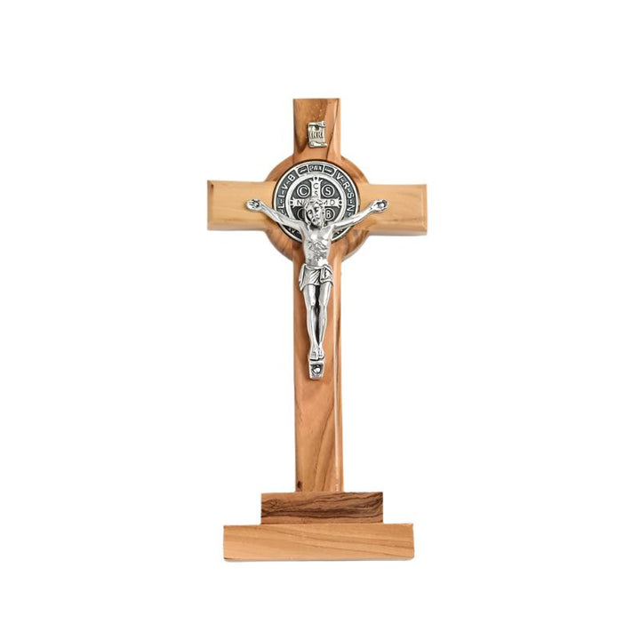5.5" Olive Wood St. Benedict Standing Crucifix on Base