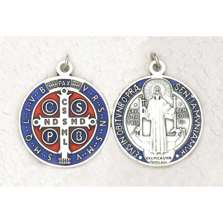 0.75" Silver Tone & Dark Blue St. Benedict Enameled Medal