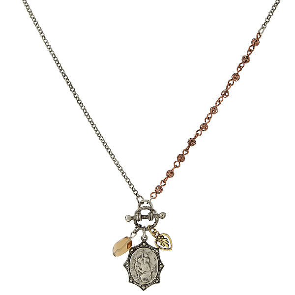 St. Christopher Medal and Charm Toggle Necklace