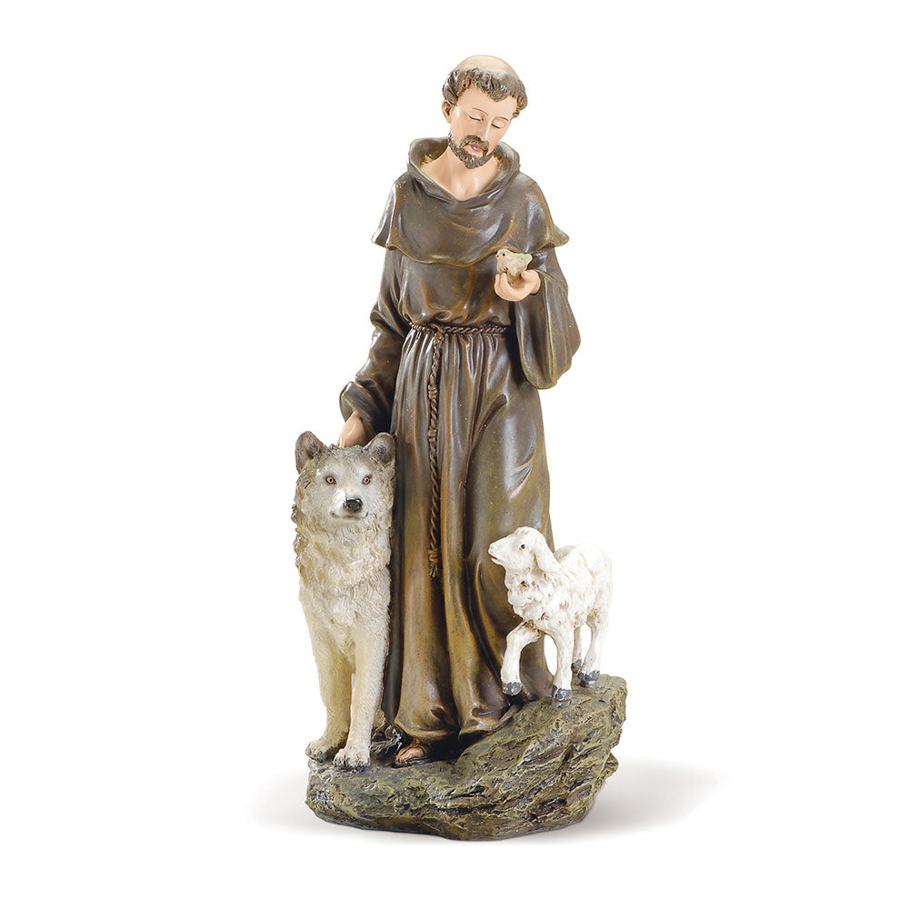 9.75" St. Francis with Wolf, Bird, and Lamb Statue