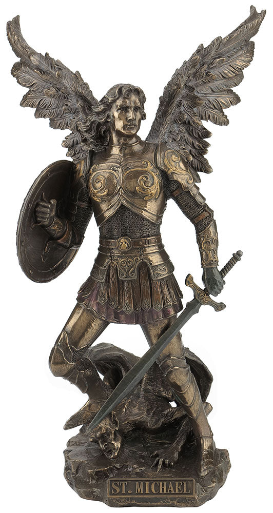 13" St. Michael with Shield - Bronze Style Statue