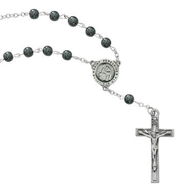 St. Peregrine Hematite Auto Rosary