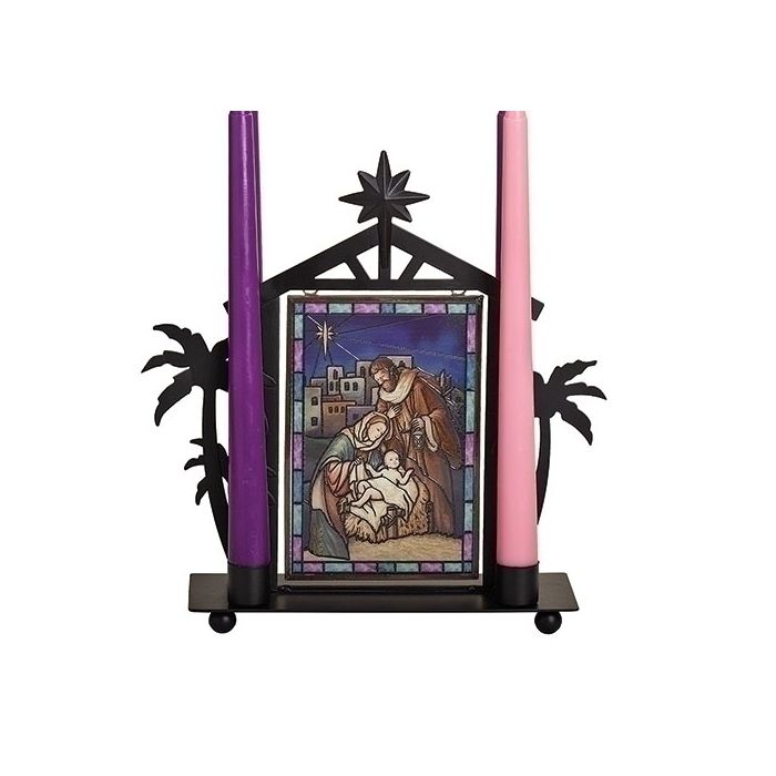 Stained Glass Nativity Advent Candleholder