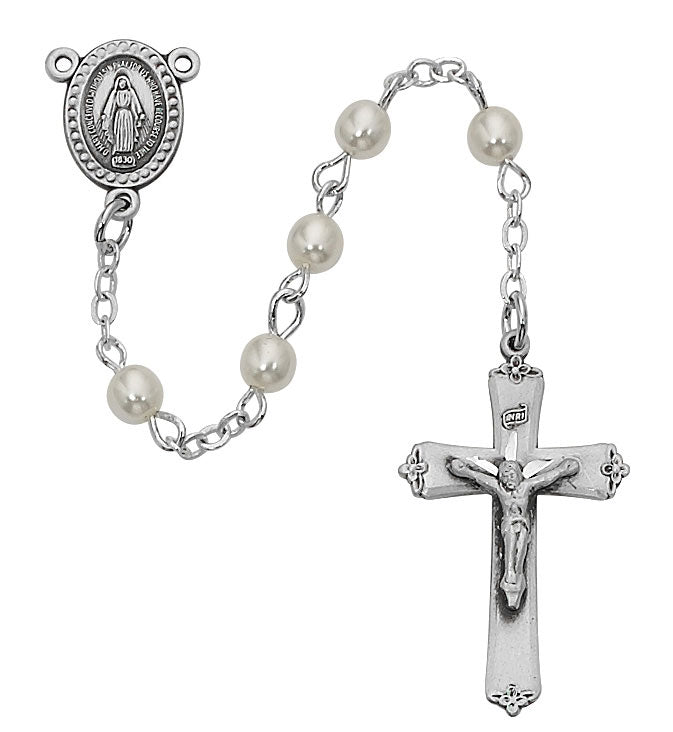 Sterling Silver 3mm Pearl Rosary