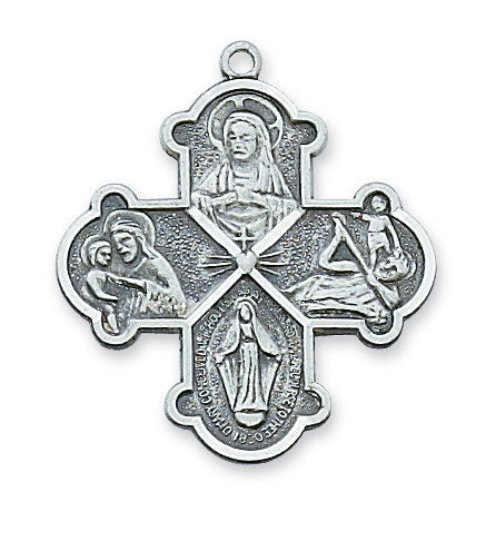 4-Way Sterling Silver Cross on 24" Rhodium Plated Continuous Chain