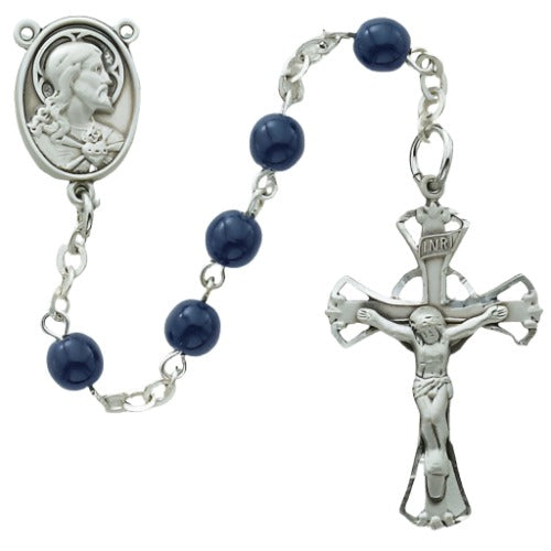 Sterling Silver 5mm Blue Glass Rosary