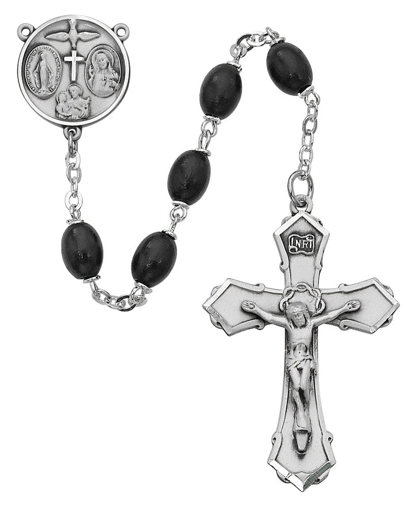 Sterling Silver Black Wood Rosary