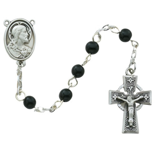 Sterling Silver Black Celtic First Communion 5mm Rosary