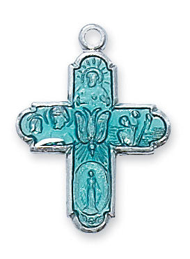 4-Way Sterling Silver Blue Cross on 18" Chain