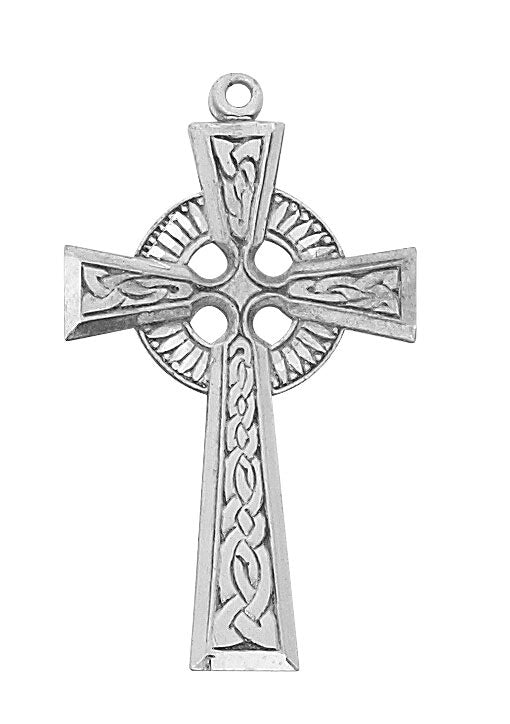 Sterling Silver Celtic Cross on 24" Rhodium Plated Chain