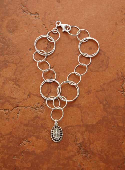 Sterling Silver Circle Link Bracelet with Miraculous Medal