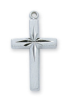 Sterling Silver Engraved Cross on 18" Platinum Plated Chain