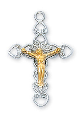 Sterling Silver Crucifix with Two Tone Corpus on 18" Chain