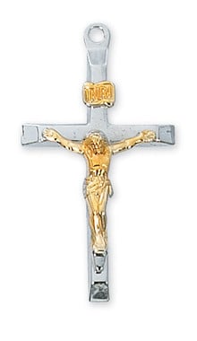 Sterling Silver Crucifix with Gold Plated Corpus on 20" Chain