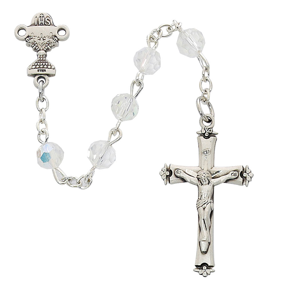 Sterling Silver Crystal First Communion Rosary