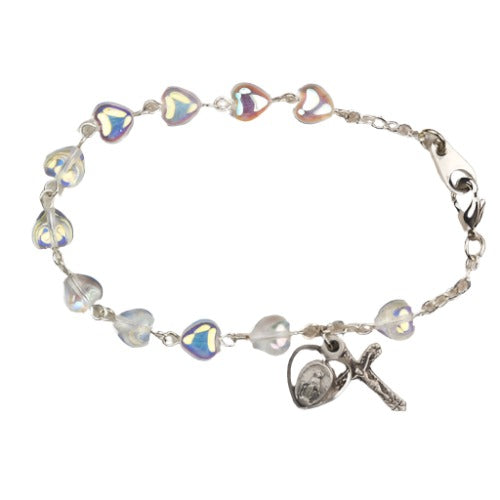 Sterling Silver Crystal Heart Bracelet-Miraculous Medal