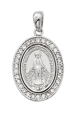 Sterling Silver Crystal Stone Miraculous Medal on 18" Chain