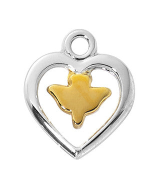 Two-Tone Sterling Silver Heart with Dove Medal on 16-18" Chain