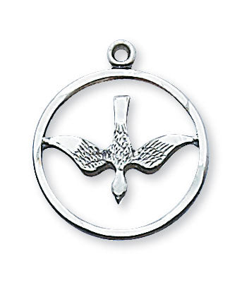 Sterling Silver Holy Spirit Medal on 18" Rhodium Plated Chain