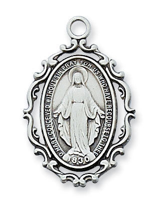 Sterling Silver Miraculous Medal on 18" Rhodium Plated Chain 3