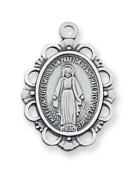 Sterling Silver Miraculous Medal on 18" Rhodium Plated Chain 2