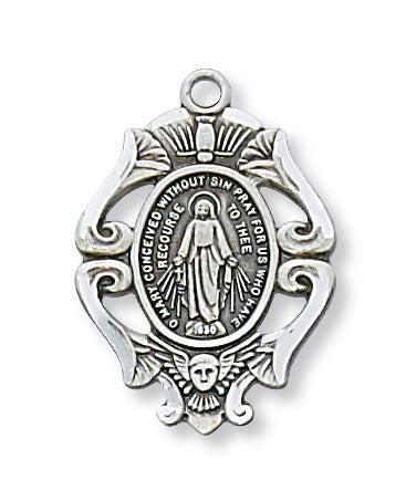 Sterling Silver Miraculous Medal with 18" Rhodium Plated Chain 2