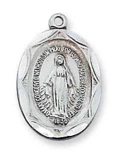 Sterling Silver Miraculous Medal on 18" Rhodium Plated Chain