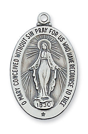 Sterling Silver Miraculous Medal with 20" Rhodium Plated Chain