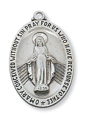 Sterling Silver Miraculous Medal with 24" Rhodium Plated Chain