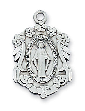 Sterling Silver Miraculous Medal on 18" Chain