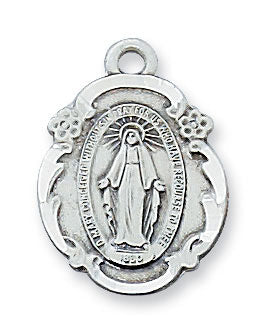 Sterling Silver Miraculous Medal with 18" Rhodium Plated Chain