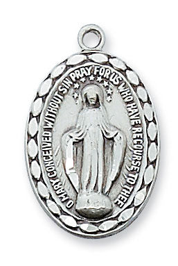 Sterling Silver Miraculous Medal on 18" Rhodium Plated Chain 1