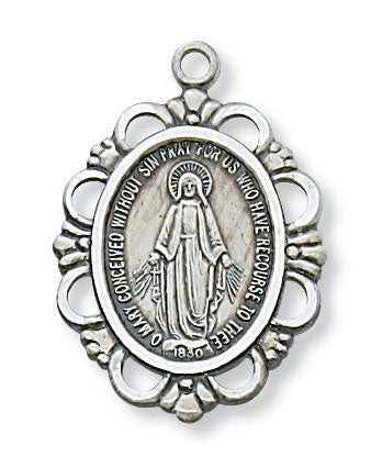 Sterling Silver Miraculous Medal with 18" Rhodium Plated Chain 1