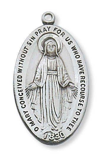 Sterling Silver Miraculous Medal on 24" Rhodium Plated Chain