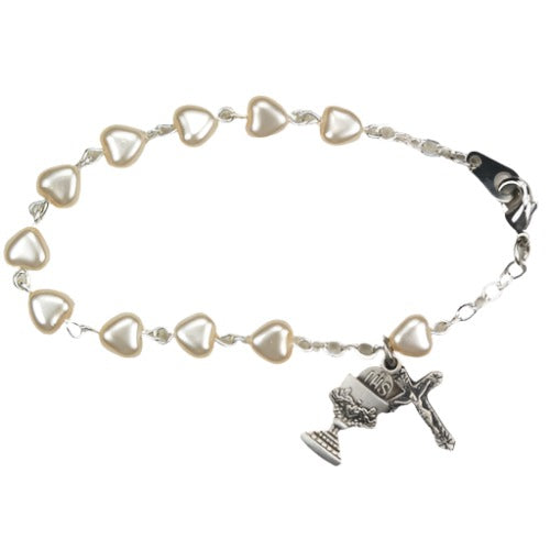 Sterling Silver Pearl Heart Bracelet First Communion