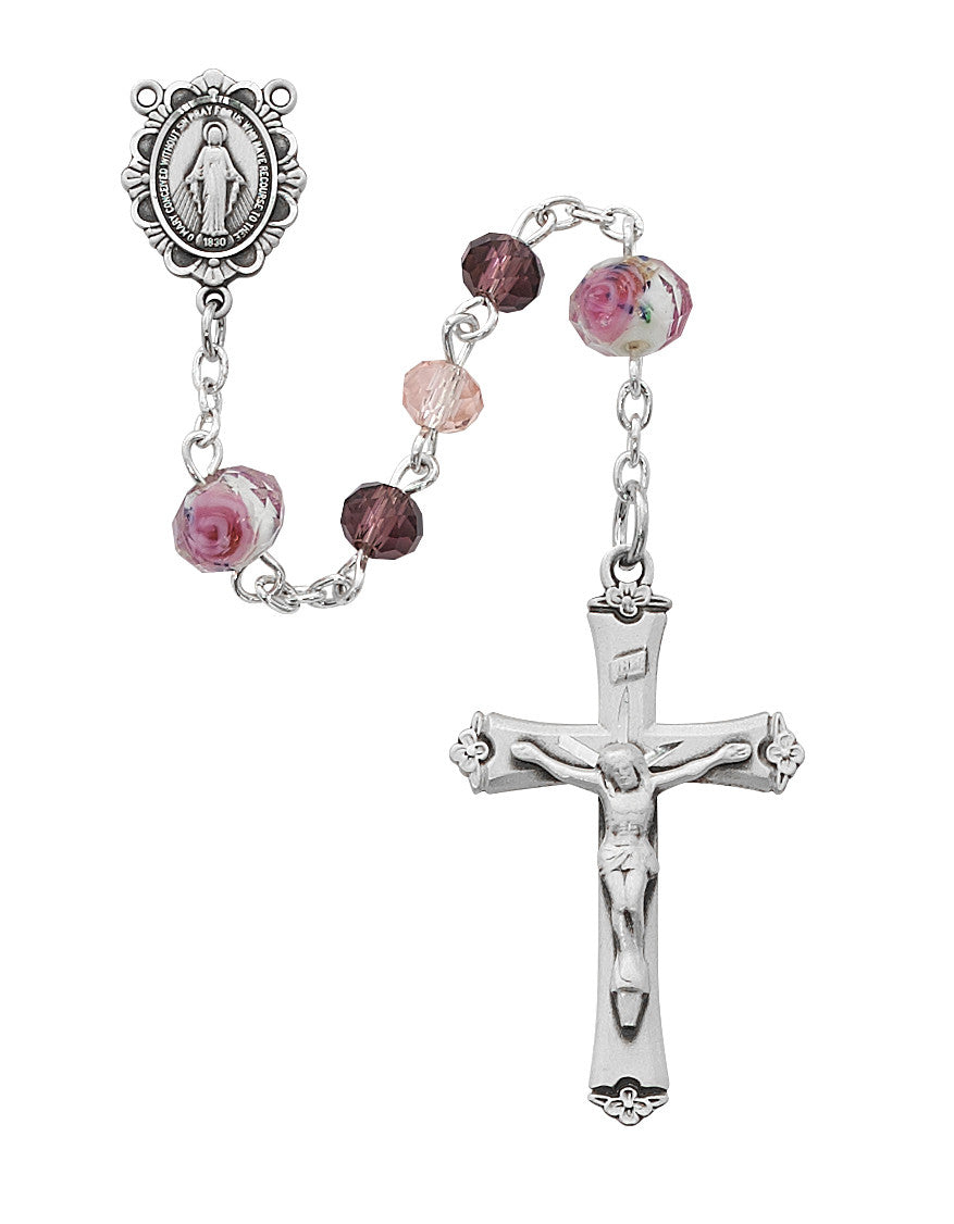 Sterling Silver Pink & Purple Rosary