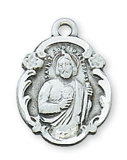 St. Jude Sterling Silver Medal on 18" Rhodium Plated Chain