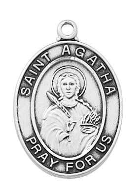 St. Agatha Sterling Silver Medal on 18" Chain