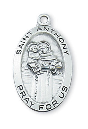 St. Anthony Sterling Silver Medal on 18" Rhodium Plated Chain