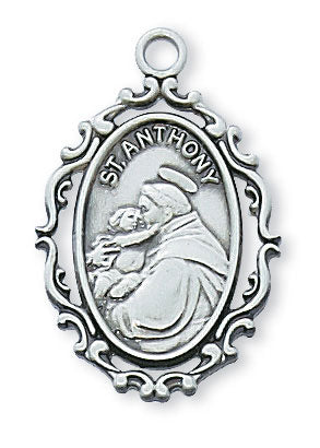 St. Anthony Sterling Silver Medal with 18" Rhodium Plated Chain