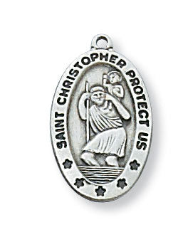 St. Christopher Sterling Silver Medal on 18" Platinum Plated Chain