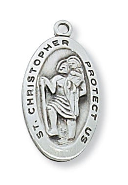 St. Christopher Sterling Silver Medal on 18" Rhodium Plated Chain