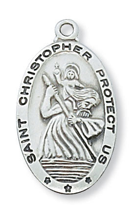 St. Christopher Sterling Silver Medal with 18" Rhodium Plated Chain