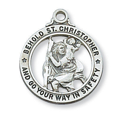 Sterling Silver St. Christopher Medal on 20" Rhodium Plated Chain